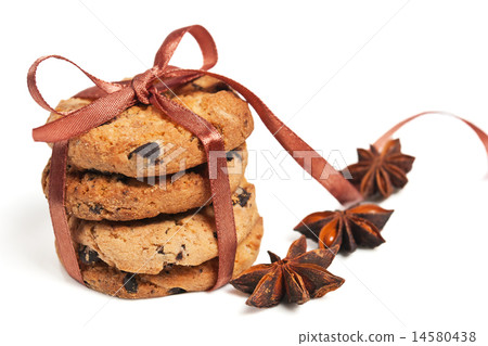chocolate cookies tied brown ribbon 14580438