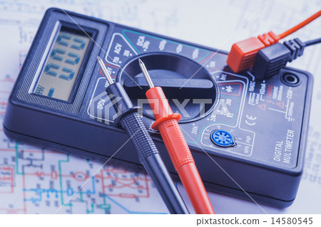 multimeter on the electrical circuit. close-up 14580545