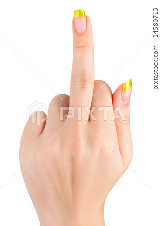 woman's hand with Fuck you gesture. isolated 14580713