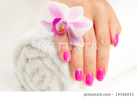 beautiful manicure with pink orchid and towel beautiful manicure with pink orchid and towel 14580833