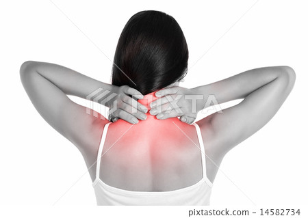 pain. girl holds neck in his hands. isolated pain. girl holds neck in his hands. isolated 14582734
