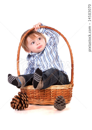 baby in a basket isolated on a white background baby in a basket isolated on a white background 14583070