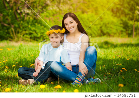happy family in a green park. summer happy family in a green park. summer 14583751