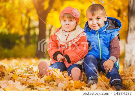 happy playful children in the autumn park 14584182