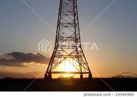 High voltage cable and sunset 14584966