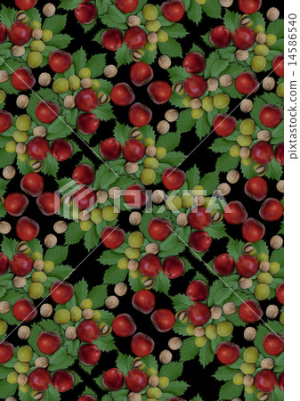 Black background with red apples and nuts 14586540