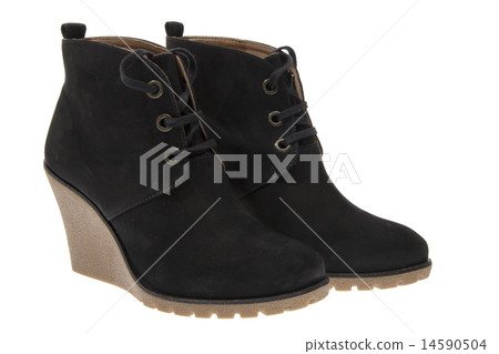 Female Black Suede Shoes. Isolated 14590504