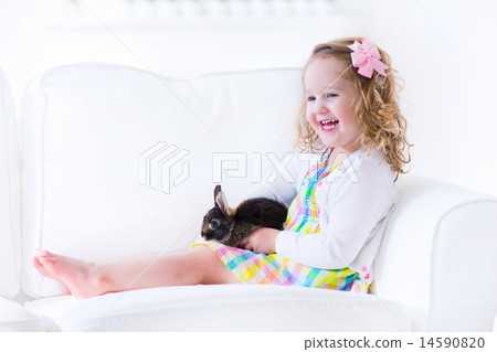 Little girl playing with a rabbit Little girl playing with a rabbit 14590820