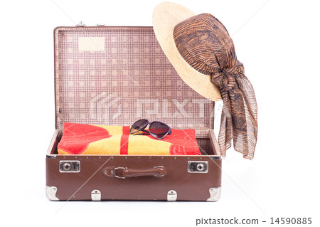 Open vintage suitcase with clothing Open vintage suitcase with clothing 14590885