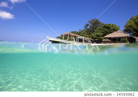 Long Tail Boat on Tropical Beach 14593062