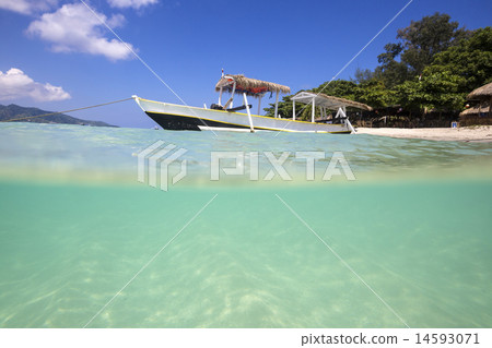 Long Tail Boat on Tropical Beach 14593071