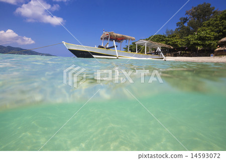 Long Tail Boat on Tropical Beach 14593072