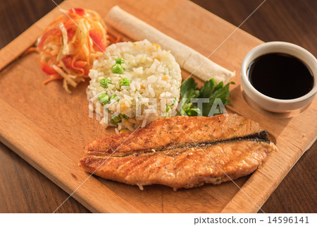Grilled salmon with rice Grilled salmon with rice 14596141