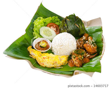 Indonesian food, chicken, fish and vegetables Indonesian food, chicken, fish and vegetables 14603717