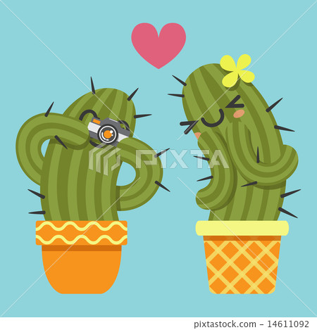 loving couple of cactus taking a pictures 14611092