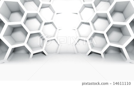 Abstract white symmetric interior with honeycomb Abstract white symmetric interior with honeycomb 14611110