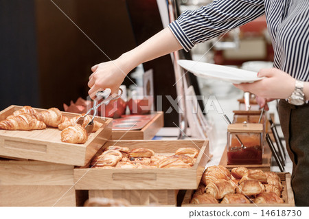 Tasty and sweet croissants at the buffet restaurant 14618730