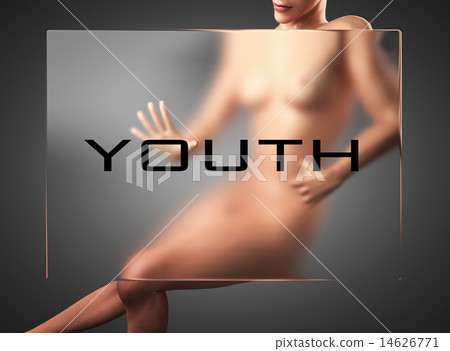 youth word on glass and woman youth word on glass and woman 14626771