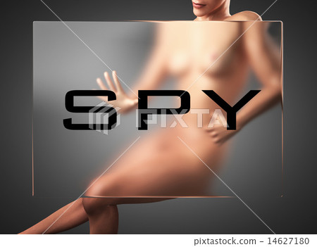 spy word on glass and woman spy word on glass and woman 14627180