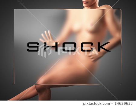shock word on glass and woman shock word on glass and woman 14629633