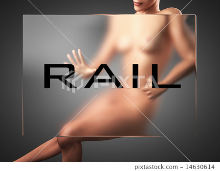 rail word on glass and woman 14630614