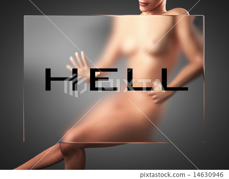 hell word on glass and woman hell word on glass and woman 14630946