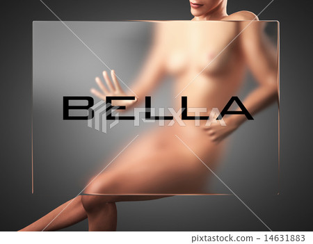 bella word on glass and woman 14631883