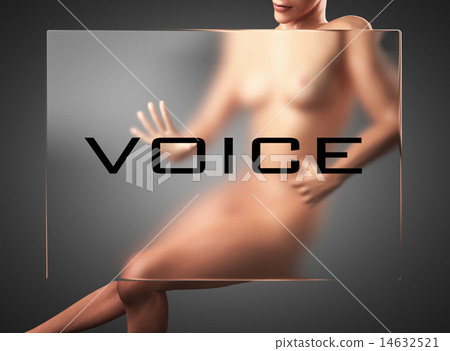 voice word on glass and woman 14632521