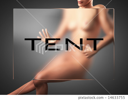 tent word on glass and woman 14633755