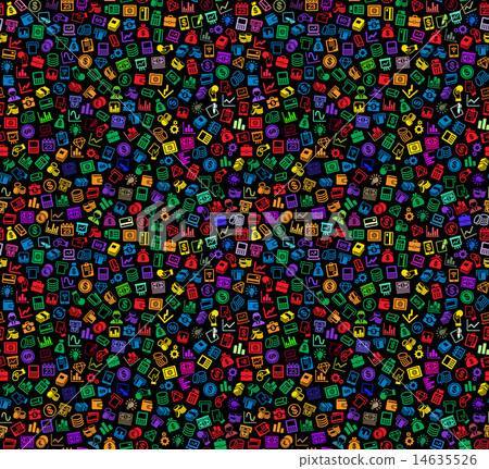 Business and Finance Seamless Pattern. Background with Color Icons on Black. Vector Business and Finance Seamless Pattern. Background with Color Icons on Black. Vector 14635526