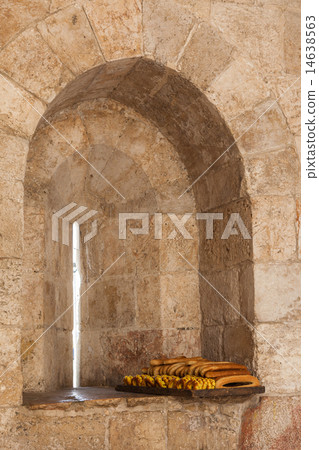 Bread on the windowsill in old tower, Jerusalem 14638563