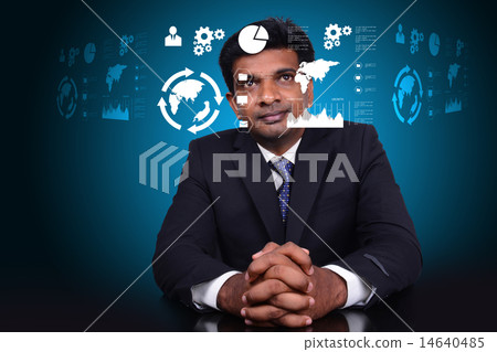 businessman looking to business icon businessman looking to business icon 14640485
