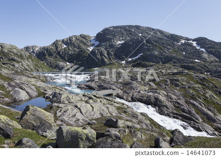 Lake and waterfall near Svelgabreen (Norway) 14641073