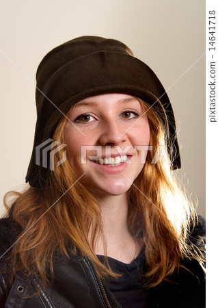 Smiling redhead in cloche hat and jacket Smiling redhead in cloche hat and jacket 14641718