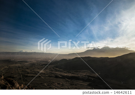 Peruvian highland with vulcanoes view Arequipa, Peru. 14642611