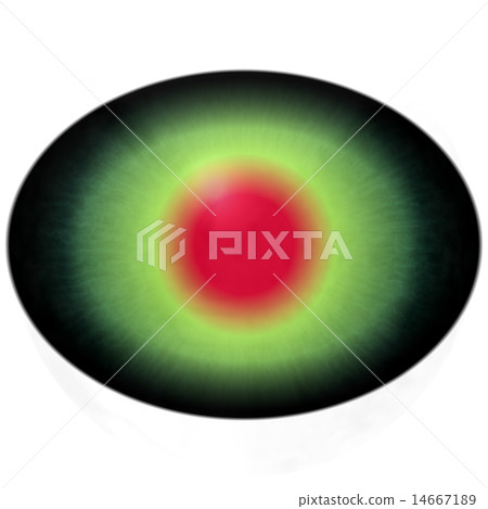 Green animal eye with large pupil and red tretina 14667189