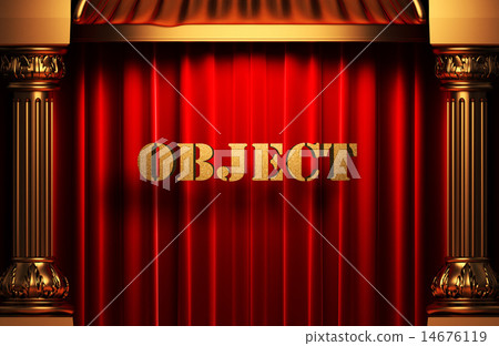 object golden word on red curtain 14676119