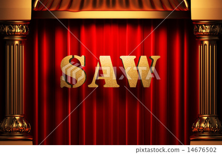 saw golden word on red curtain 14676502