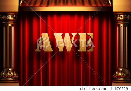 awe golden word on red curtain awe golden word on red curtain 14676529