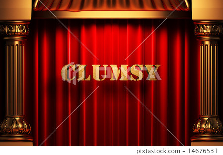 clumsy golden word on red curtain clumsy golden word on red curtain 14676531