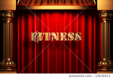 fitness golden word on red curtain 14676913