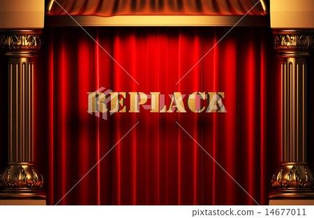 replace golden word on red curtain 14677011