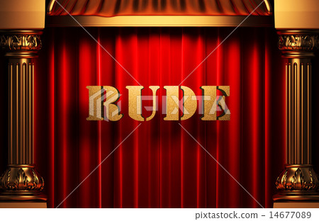 rude golden word on red curtain 14677089