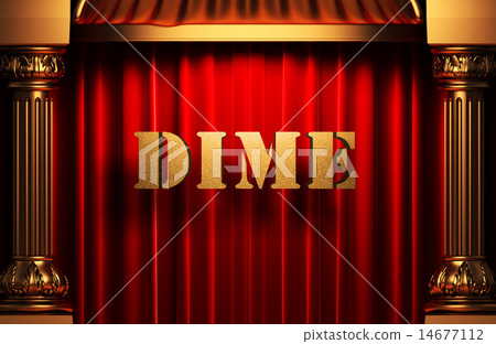 dime golden word on red curtain 14677112