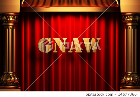 gnaw golden word on red curtain 14677366