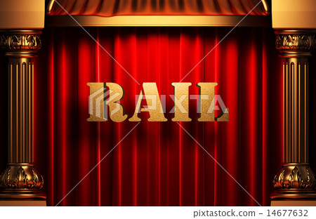 rail golden word on red curtain 14677632