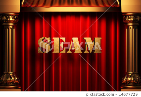 seam golden word on red curtain seam golden word on red curtain 14677729
