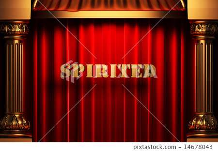 spirited golden word on red curtain 14678043