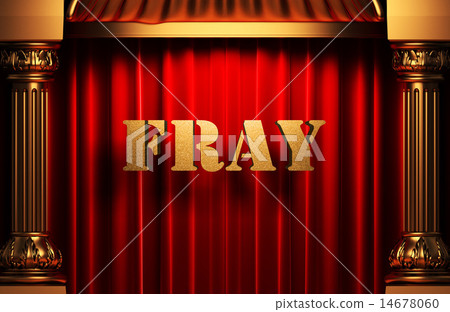 fray golden word on red curtain 14678060