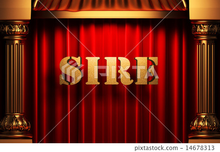 sire golden word on red curtain 14678313